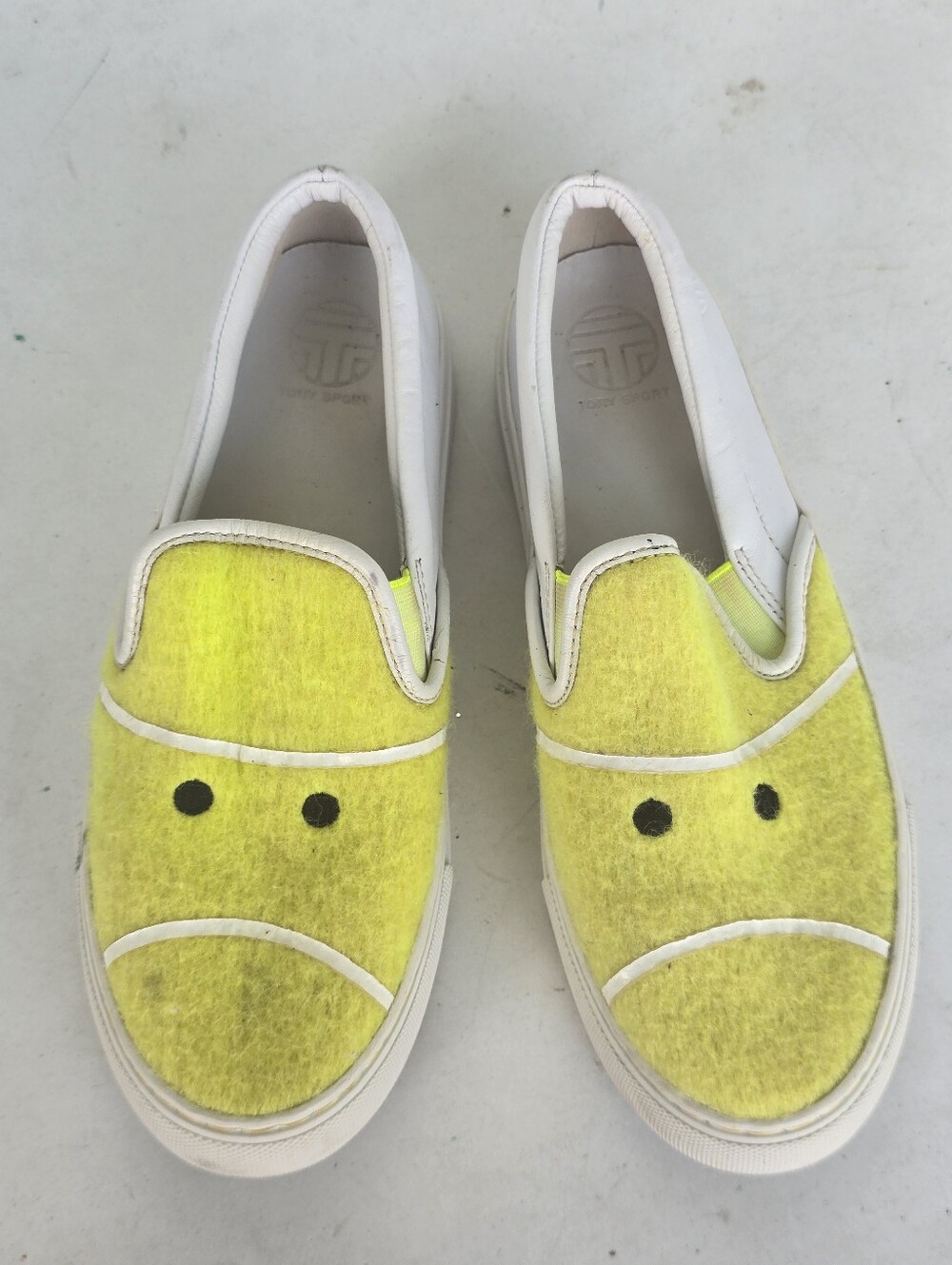 Tory Sport Yellow Tennis Ball Slip On Sneakers Loafers White Leather Sz 6.5M - Picture 13 of 15